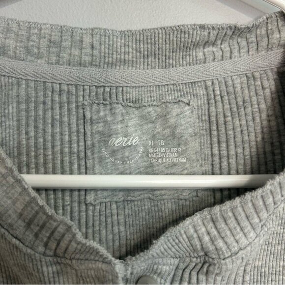 Aerie Heather Gray Ribbed Half Button Down Long Sleeve Top Women’s Size XL - Picture 3 of 5